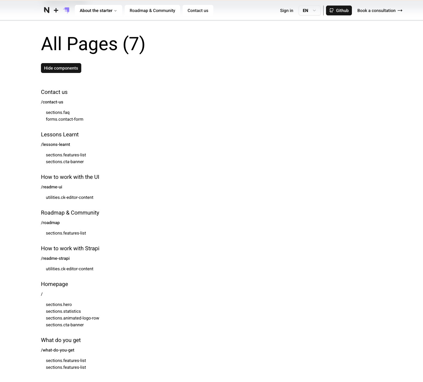 Pages Overview developer page