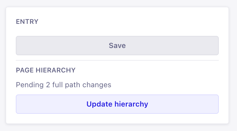 Hierarchy single type with the pending full path changes summary and the Update hierarchy action